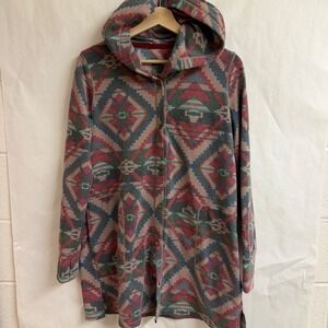Cuddl Duds Comfortwear Southwestern Snap Front Hooded Cardigan Small Aztec Print